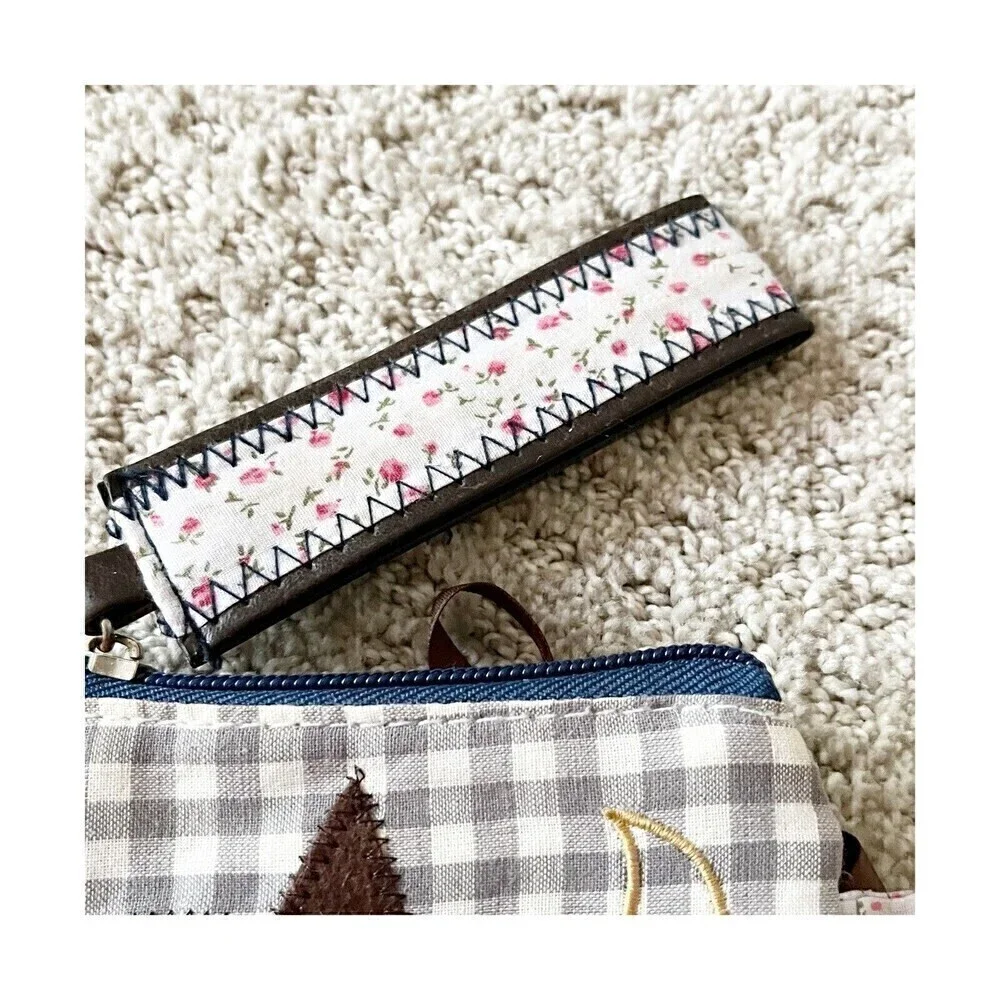 Felt Owl Wristlet | Gingham Stitch Design Moon Fall Pouch Bag Autumn Pink Roses